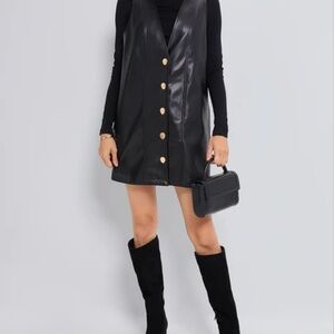 Hyacinth House Black Sleeveless Leather Botton down dress
